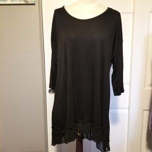 Black Tunic Top with Sheer Ruffles 1X